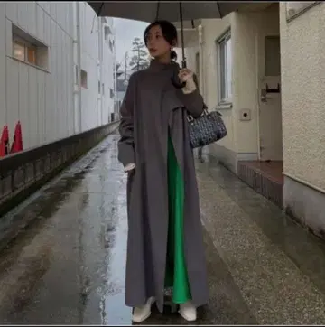 AMERI 롱 코트 바이컬러 리버서블 그레이 그린
