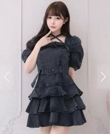 pium 티어드 프릴 미니 원피스 데님