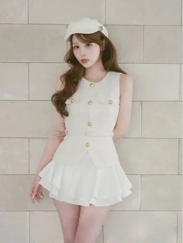 내로우 벨트 슬리브리스 트위드 상의 Darich 다리치