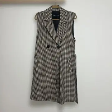 ZARA 체크 무늬 베이지 롱 베스트
