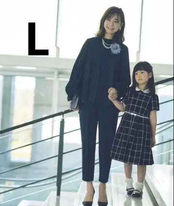 플리츠 플레어 상의 & 테이퍼드 팬츠 셋업 포멀 슈트 L 네이비