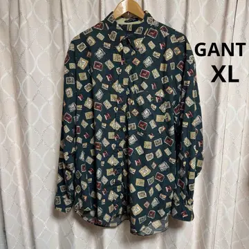 GANT 임페리얼 포플린 애니멀 우표 패턴 셔츠 XL 그린 녹색