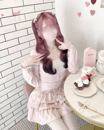 허니뮤우 HONEYMEY 체크 크로스 앙상블 니트탑 핑크
