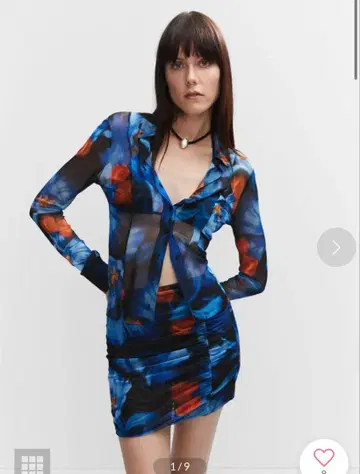 MNG 긴팔 메쉬 셔츠 블루 오렌지