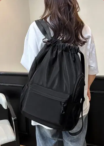대용량 드로우 스트링 백팩 블랙