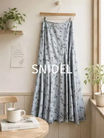 [SNIDEL] 플라워 프린트 롱 플레어 스커트 블루 M 사이즈