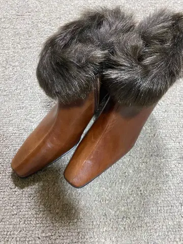 [ 새상품 ] 미하마 브라운 가죽 인조 모피 부츠 관리 M-7