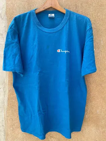 90's Champion 스크립트 로고 자수 택 티셔츠 L 사이즈 블루