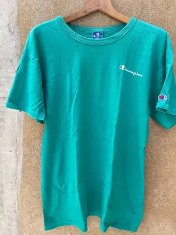 90's Champion 스크립트 로고 자수 택 티셔츠 L 그린
