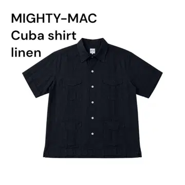 MIGHTY-MAC 린넨 쿠바 셔츠 L 사이즈 네이비 인디고