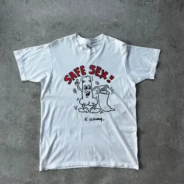80s ONEITA 아트 t셔츠 USA제 키스 해링 SAFE SEX