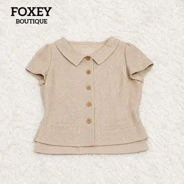 FOXEY 린넨 코튼 반팔 자켓 베이지 카라 부착 고급 실루엣