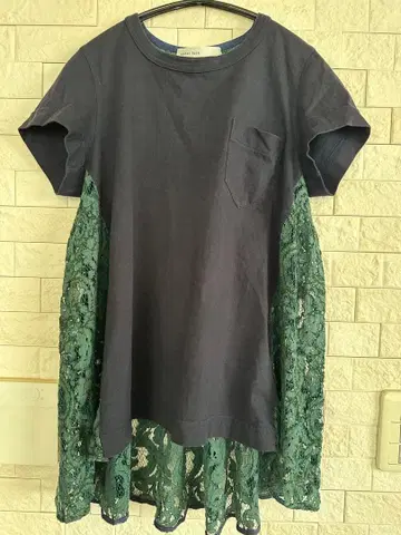 sacai luck 레이스 도킹 T셔츠 다크 네이비 x 그린 2