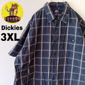 USA 구제 의류 Dickies 반팔 버튼 셔츠 3XL 블랙 베이지 체크