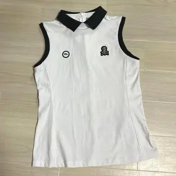 마크앤로나 슬리브리스 피케 셔츠 스컬 패턴 로고 마크 모노톤