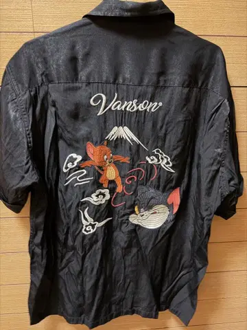 Vanson Tom and Jerry 자수 반팔 셔츠 블랙 XL