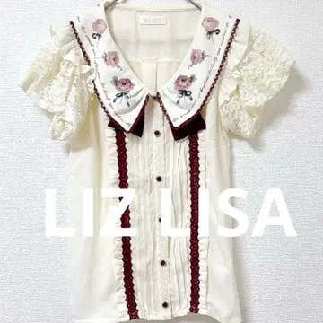 LIZ LISA 리즈리사 로즈 옷깃 블라우스 메시지 로고 리본 레이스