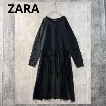 새상품급 ZARA 빈티지 가공 튤 레이어드 원피스 블랙 긴팔