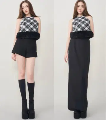 다리치 퍼 체크 도킹 상의 블랙 미사용 새상품
