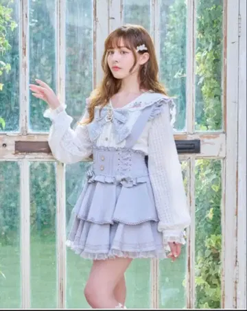 LIZLISA 리즈리사 서스펜더 티어드 치마바지 블루