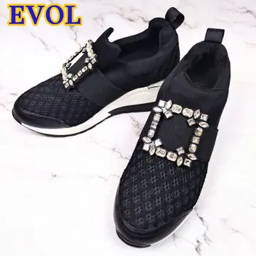 컨디션 최상 EVOL 스퀘어 비쥬 웨지솔 통굽 블랙 슬림 레그