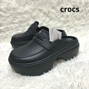 미사용 crocs 블랙 25cm 스톰프 로퍼 통굽