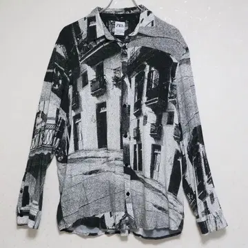 ZARA 올 패턴 레이온 셔츠 포토 프린트 흑백 RELAXED FIT