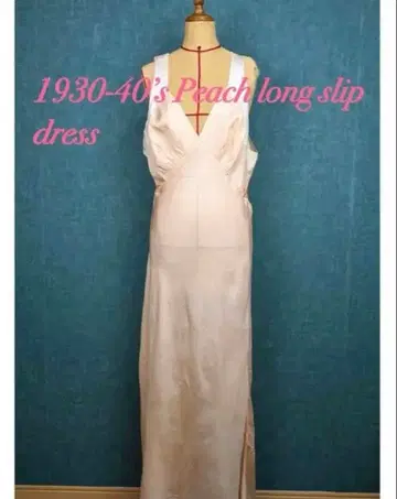 1930-40년대 피치 롱 슬립 드레스 /빈티지