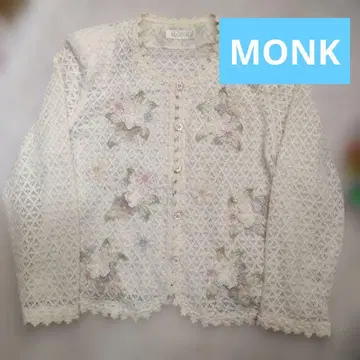 MONK 몽크 아이보리 레이스 가디건 꽃 모티브 안감 있음