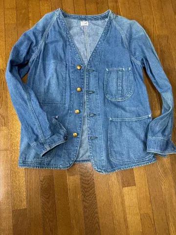 새상품급 orSlow 데님 V넥 넥커버올