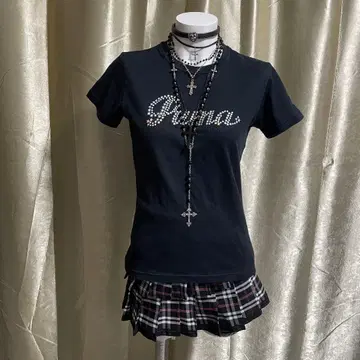 PUMA 반팔 티셔츠 라메 스타 로고 다크코어 헤이세이 갸루 일본제