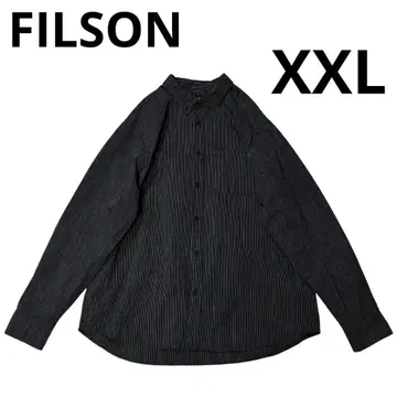 FILSON 핀스트라이프 코튼 셔츠 XXL 다크 네이비 화이트 버튼 다운