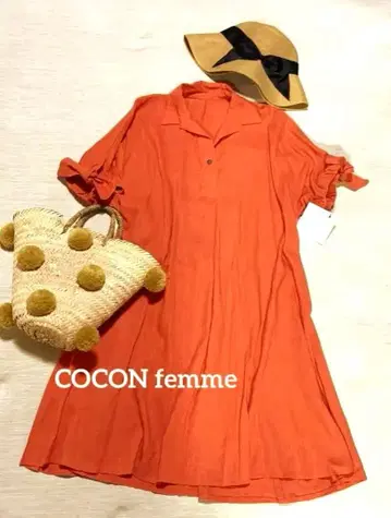 새상품급 COCON femme 성숙/러블리 오렌지 반팔 원피스