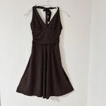 BCBG 맥스아즈리아 도트 무릎 기장 원피스 홀터넥 S 브라운