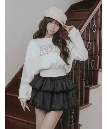 다리치 비쥬 로고 퍼프 니트탑