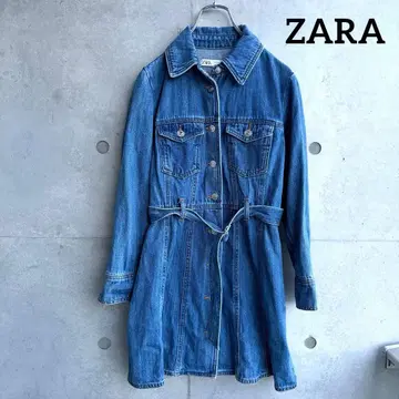 ZARA 벨트 포함 데님 원피스 데님 자켓 블루