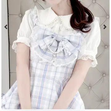 택 포함 미사용 새상품 MARS 펄 옷깃 소매 레이스 블라우스 화이트