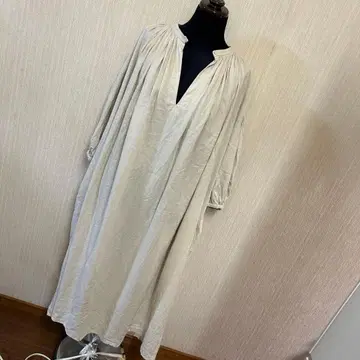 BEAMS BOY 린넨 비스코스 개더 7부 소매 원피스 아이보리