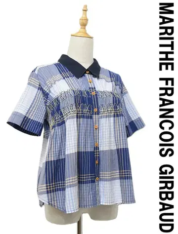 T317 마리떼 프랑소와 저버 블라우스 개더 체크 M 봄/여름