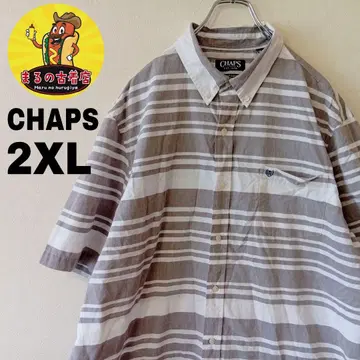 USA 구제 의류 CHAPS 반팔 버튼 셔츠 2XL 그레이 화이트