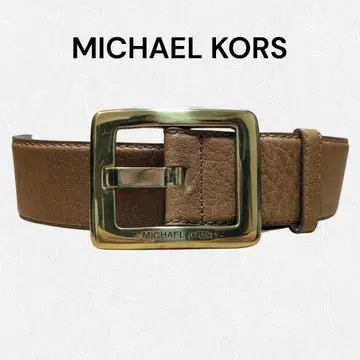 MICHAEL KORS 가죽 벨트 카멜 골드 스퀘어 버클
