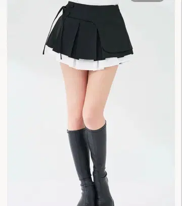 더블 레이어드 플리츠 미니 스커트