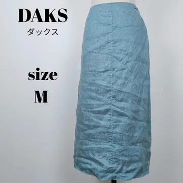 [ a280 ] DAKS 닥스 롱 타이트 스커트 M 스카이블루 로고 린넨