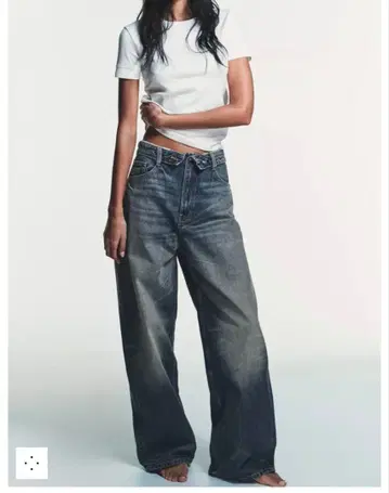 ZARA TRF 미드라이즈 롤업 허리 데님 팬츠 [ EU34 / 7호 ]