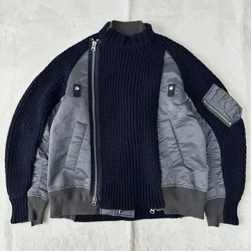 3(L) sacai 사카이 도킹 니트 나일론 블루종 자켓