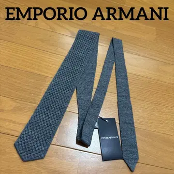 EMPORIO ARMANI 넥타이 그레이 니트 타이 편직 패턴 택 포함