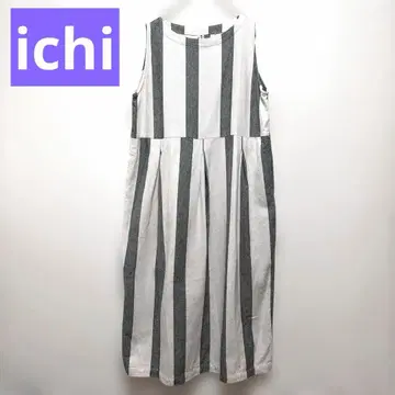 이치 일본제 린넨코튼 헤링본 굵은 스트라이프 턱 원피스