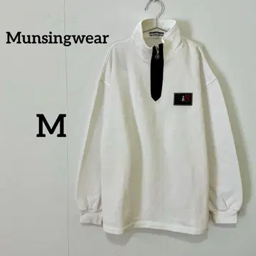 [ Munsingwear 하프 지퍼 맨투맨 골프 자수 로고 화이트 M ]