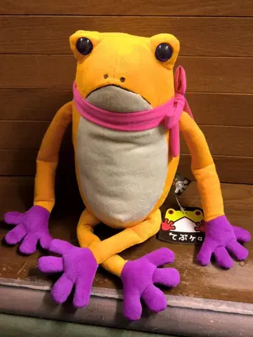 종이 택 포함 테부케로 오렌지 봉제 인형 [좌고 26cm] 여권 개구리