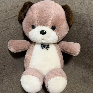 쇼와 레트로 곰 봉제 인형 리본 포함 핑크 베이지 당시 물건 빈티지